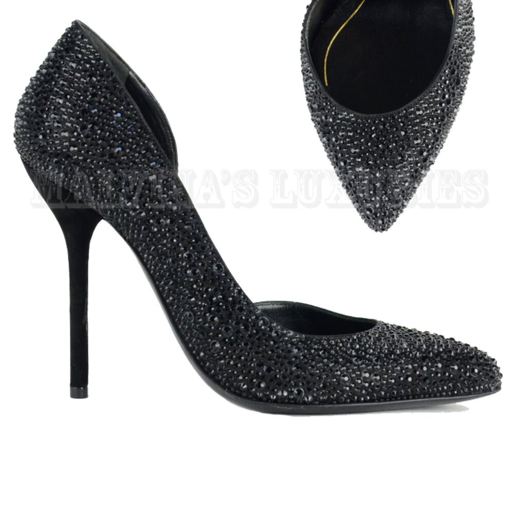 GUCCI SHOES NOAH BLACK CRYSTAL D'ORSAY HIGH HEEL PUMPS sz IT 39.5 US 9.5